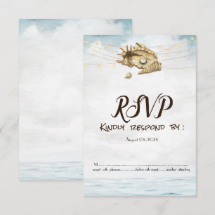 Seashells,Sea,String Lights Script Lights RSVP Invitation