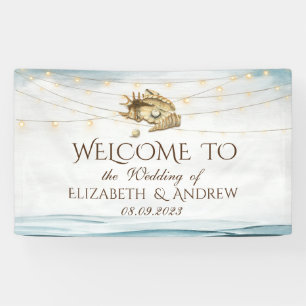 Seashells,Sea,String Lights Script Wedding Banner