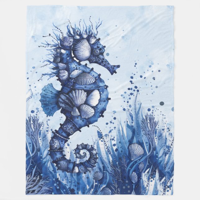 Seashells Seahorse Fleece Blanket (Front)