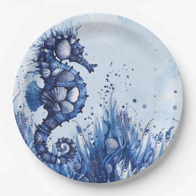 Seashells Seahorse Paper Plate (Front)