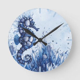 Seashells Seahorse Round Clock
