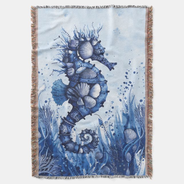 Seashells Seahorse Throw Blanket (Front Vertical)