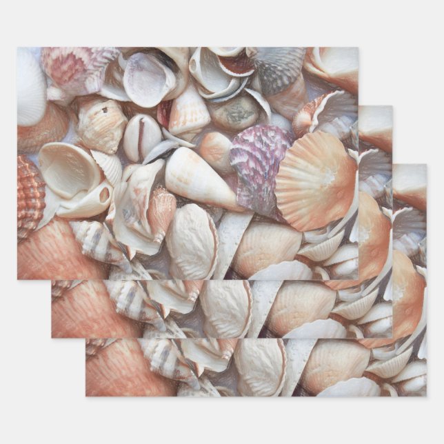 Seashells Sketch Ocean Nautical Beach Decoupage Wrapping Paper Sheet (Set)