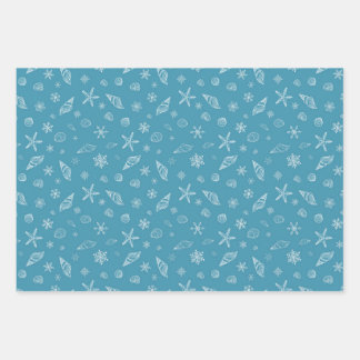 Seashells & Snowflakes in Blue Wrapping Paper Sheet
