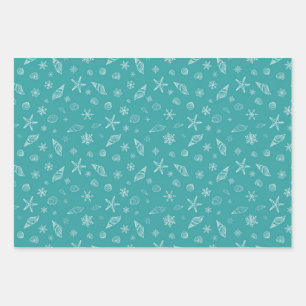 Seashells & Snowflakes with Sea Green Wrapping Paper Sheet