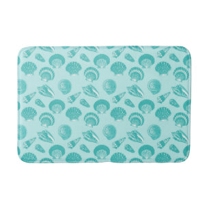 Seashells - soft aqua and white bath mat
