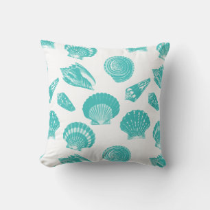 Seashells - soft aqua and white cushion