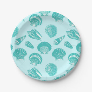 Seashells - soft aqua and white paper plate