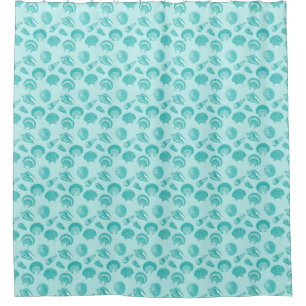Seashells - soft aqua and white shower curtain