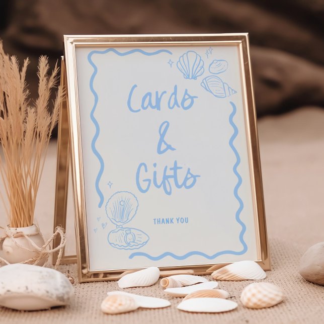 Seashells Squiggle Frame Soft Blue Cards & Gifts Poster (Creator Uploaded)