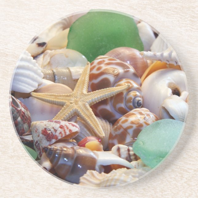 Seashells Starfish & Beach Glass Coaster (Front)