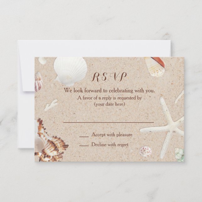 Seashells & Starfish on the Beach Wedding RSVP Card (Front)
