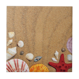 Seashells Starfish Sandy Beach Ceramic Tile