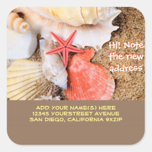 Seashells Starfish Sandy Beach return address Square Sticker
