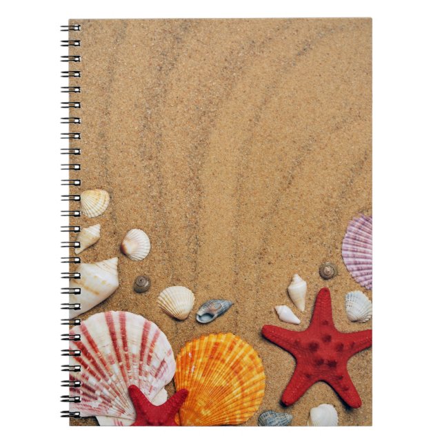 Seashells Starfish Sandy Beach Stone Coaster Notebook (Front)