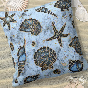 Seashells Starfish Watercolor Blue ID782 Cushion