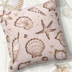 Seashells Starfish Watercolor Blush Pink ID782 Cushion