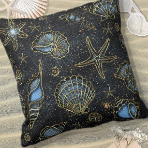 Seashells Starfish Watercolor Midnight Blue ID782 Cushion
