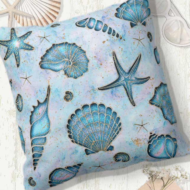 Seashells Starfish Watercolor Opal ID782 Cushion (Creator Uploaded)
