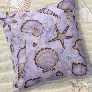 Seashells Starfish Watercolor Violet ID782 Cushion
