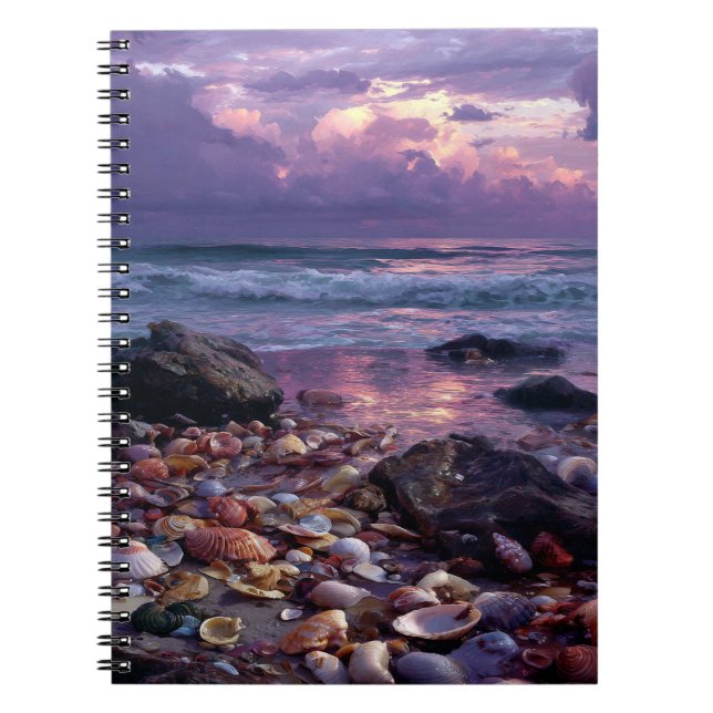 Seashells Sunset Ocean Shore Notebook (Front)