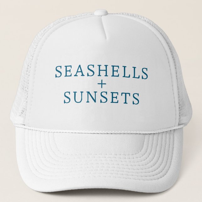 Seashells & Sunsets Hat Vacation Beach Custom Cap (Front)