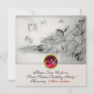 SEASHELLS SWEET 16 PARTY,Ruby Monogram Champagne Invitation