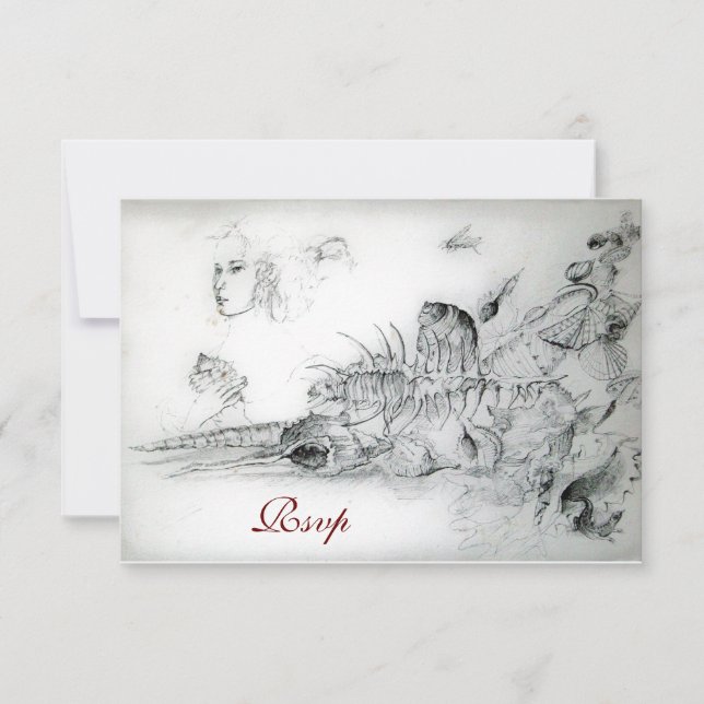 SEASHELLS SWEET 16 PARTY,Ruby Monogram Rsvp Card (Front)