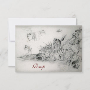 SEASHELLS SWEET SIXTEEN PARTY,Ruby Monogram Rsvp Card