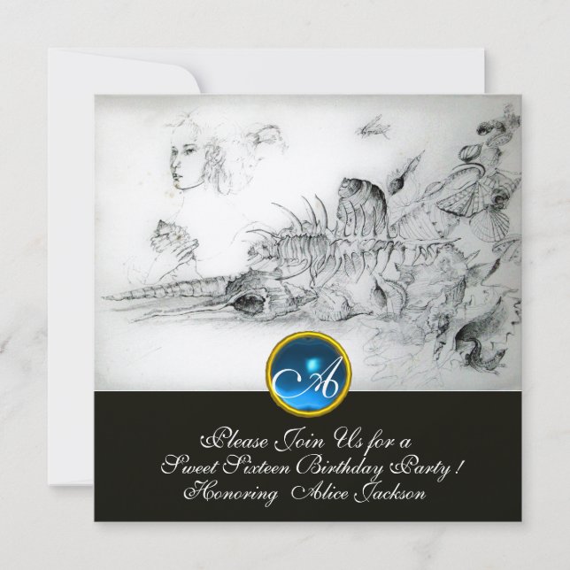 SEASHELLS SWEET SIXTEEN PARTY Sapphire Monogram Invitation (Front)