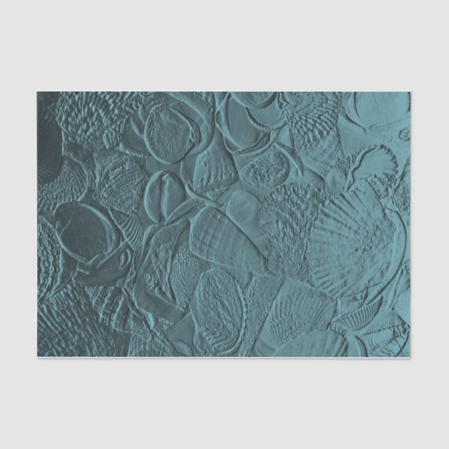 Seashells Teal Ocean Beach Metallic Decoupage Tissue Paper (Front)