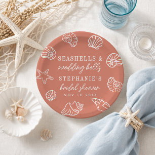 Seashells Terracotta Beach Coastal Bridal Shower Paper Plate