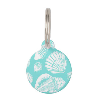 Seashells Turquoise and White Custom Round Pet Tag