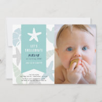 Seashells Turquoise Blue 1st Birthday Photo