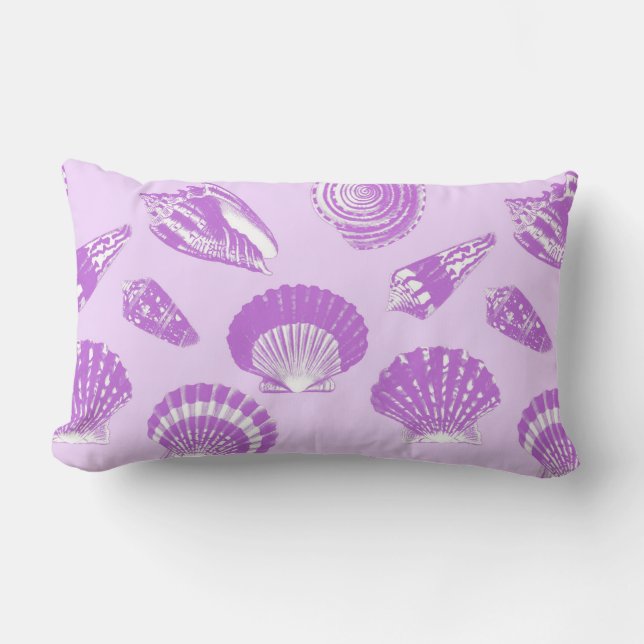 Seashells - violet and white lumbar cushion (Front)