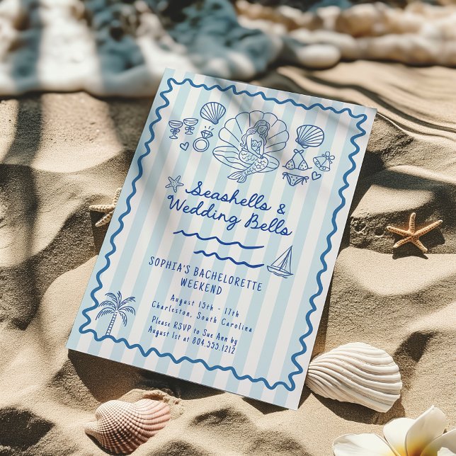 Seashells  Wedding Bells Bachelorette Invitation  (Seashells & Wedding Bells Bachelorette Weekend Invitation )