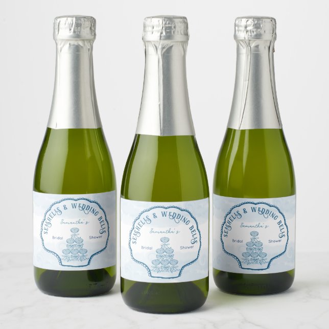 Seashells & Wedding Bells Bachelorette Party Sparkling Wine Label (Bottles)