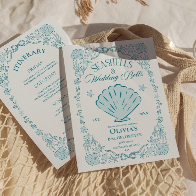 Seashells Wedding Bells Bachelorette Teal Invitation (Seashells Wedding Bells Bachelorette Teal Invitation)
