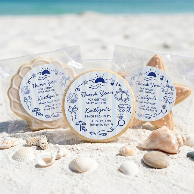 Seashells & Wedding Bells Beach Bachelorette Party Classic Round Sticker (Creator Uploaded)