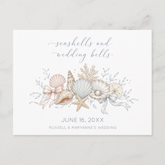 Seashells & Wedding Bells Beach Save the Date Announcement Postcard (Front)