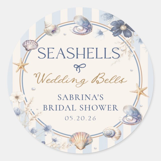 Seashells & Wedding Bells Bridal Shower Sticker (Front)