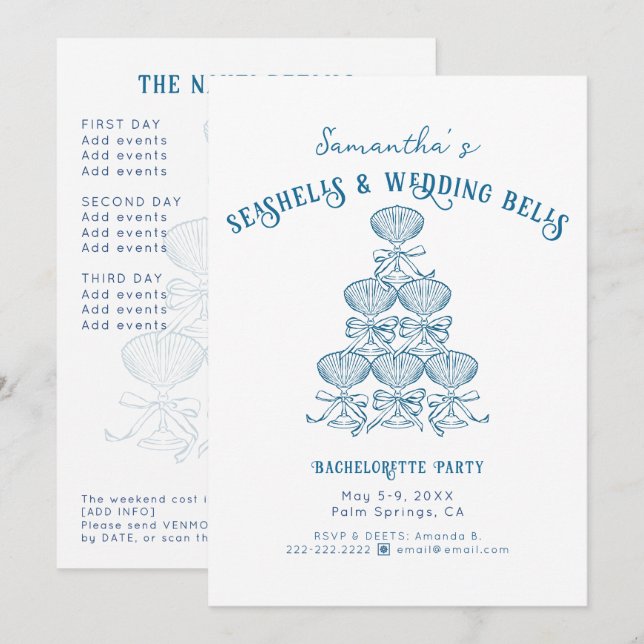 Seashells Wedding Bells Coastal Bachelorette Party Invitation (Front/Back)