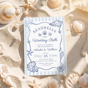 Seashells Wedding Bells Coastal Beach Engagement Invitation