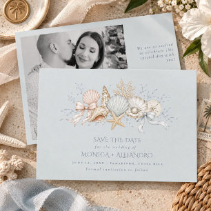 Seashells Wedding Bells Coastal Wedding Photo  Save The Date