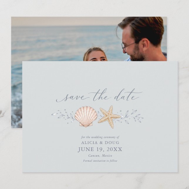 Seashells Wedding Bells Photo Save The Date (Front/Back)