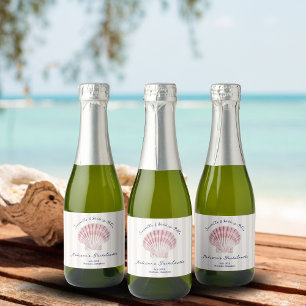 Seashells & Wedding Bells Pink Navy Bachelorette Sparkling Wine Label