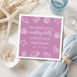 Seashells & Wedding Bells Purple Bridal Shower Napkin