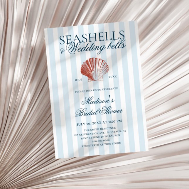 Seashells & Wedding Bells Striped Bridal Shower Invitation (Creator Uploaded)