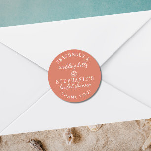 Seashells Wedding Bells Terracotta Bridal Shower Classic Round Sticker