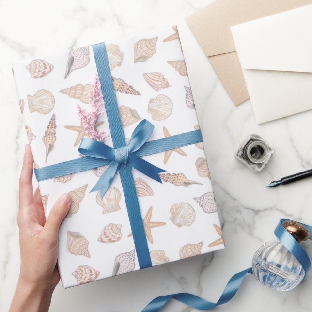 Seashells Wrapping Paper, Beach Coastal Gift Wrap (Gifting)